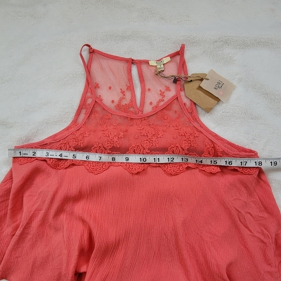 Kori Halter Style Embroidered Mesh Tiered Top Coral Pink Sleeveless Size Small - Picture 8 of 11